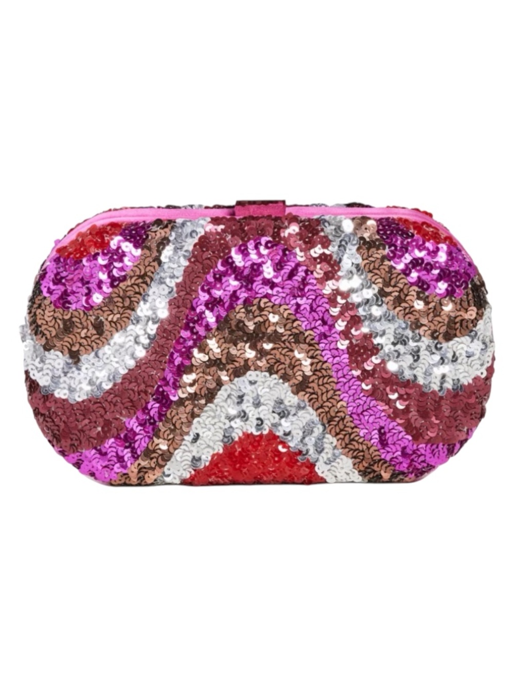 Santi Fuchsia Silver Wavy Beaded Sequin Clutch Evening Bag
